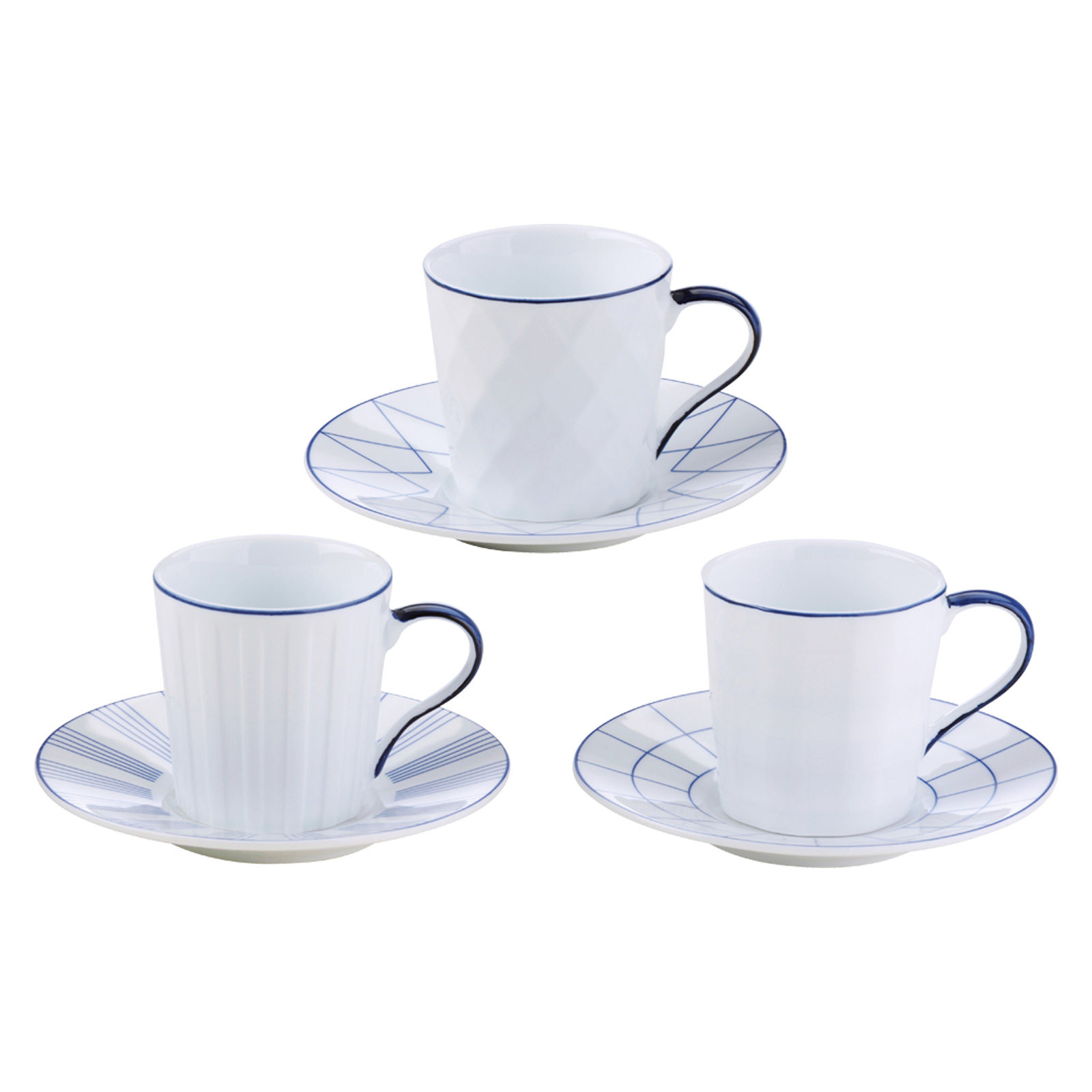 Set of 3 Lux Espresso Cups & Saucers Blue