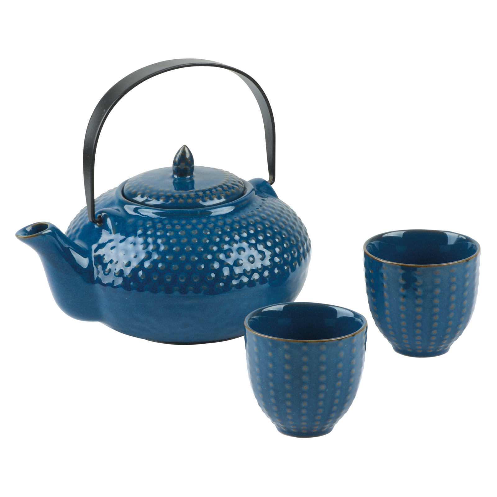 Oriental Hobnail Teapot & 2 Cups Azure