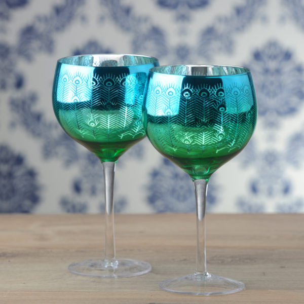 Set of 2 Peacock Gin Glasses