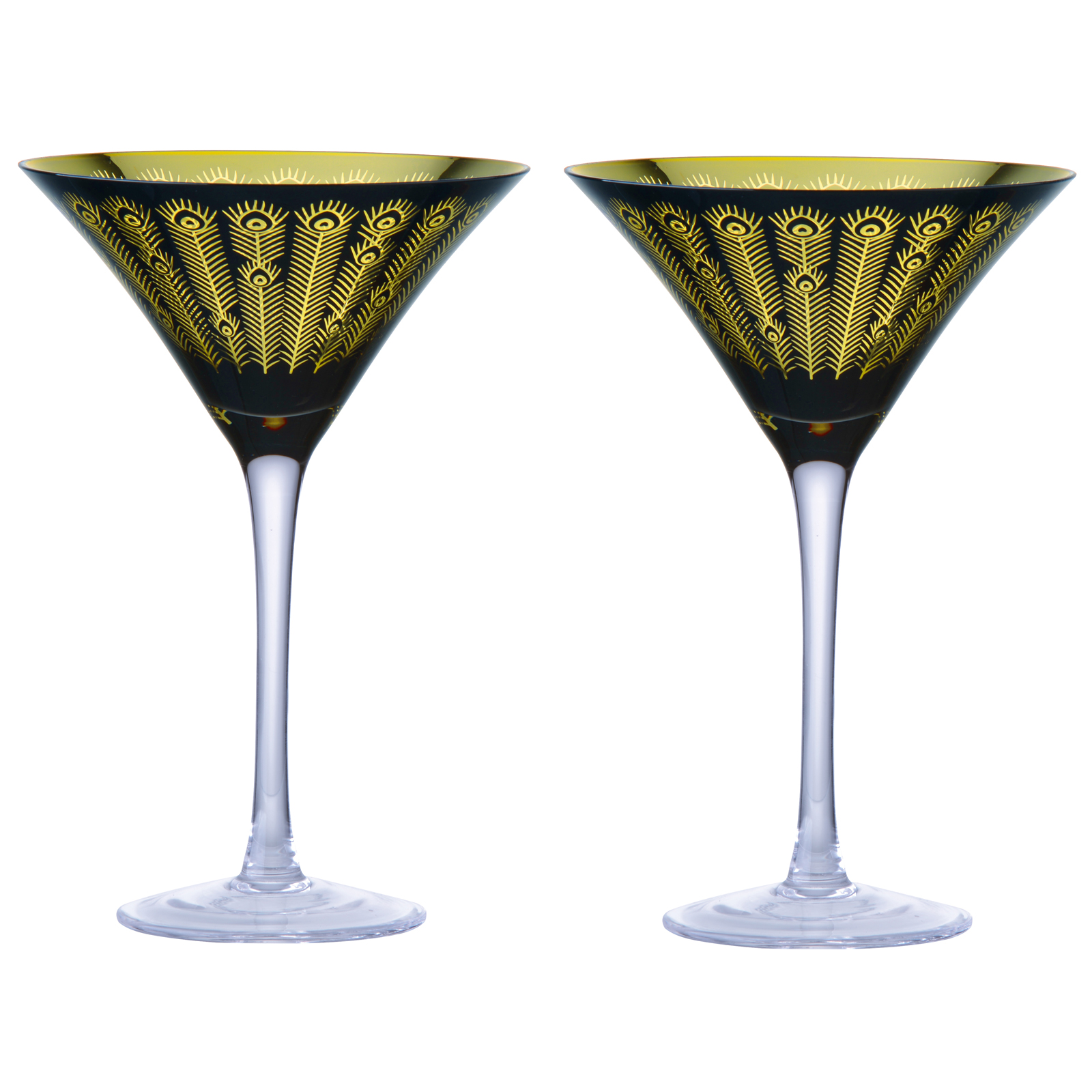 Set of 2 Midnight Peacock Cocktail Glasses