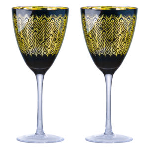 Set of 2 Midnight Peacock Wine Glasses